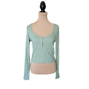 Topshop Light Blue Front Clasp Long Sleeve Cropped Top Sz 10